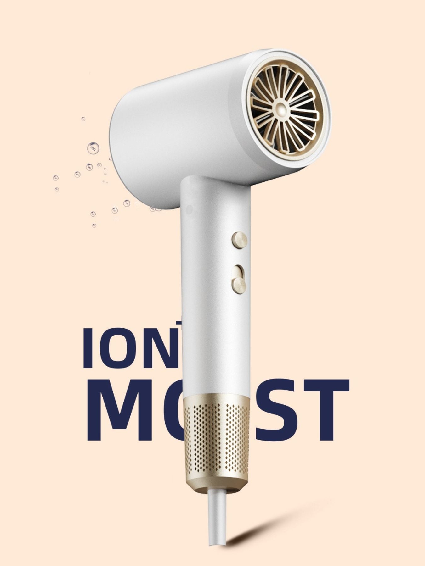 White Trendsi low noise household hair dryer with European plug, featuring a sleek design and quiet operation for easy hair styling.