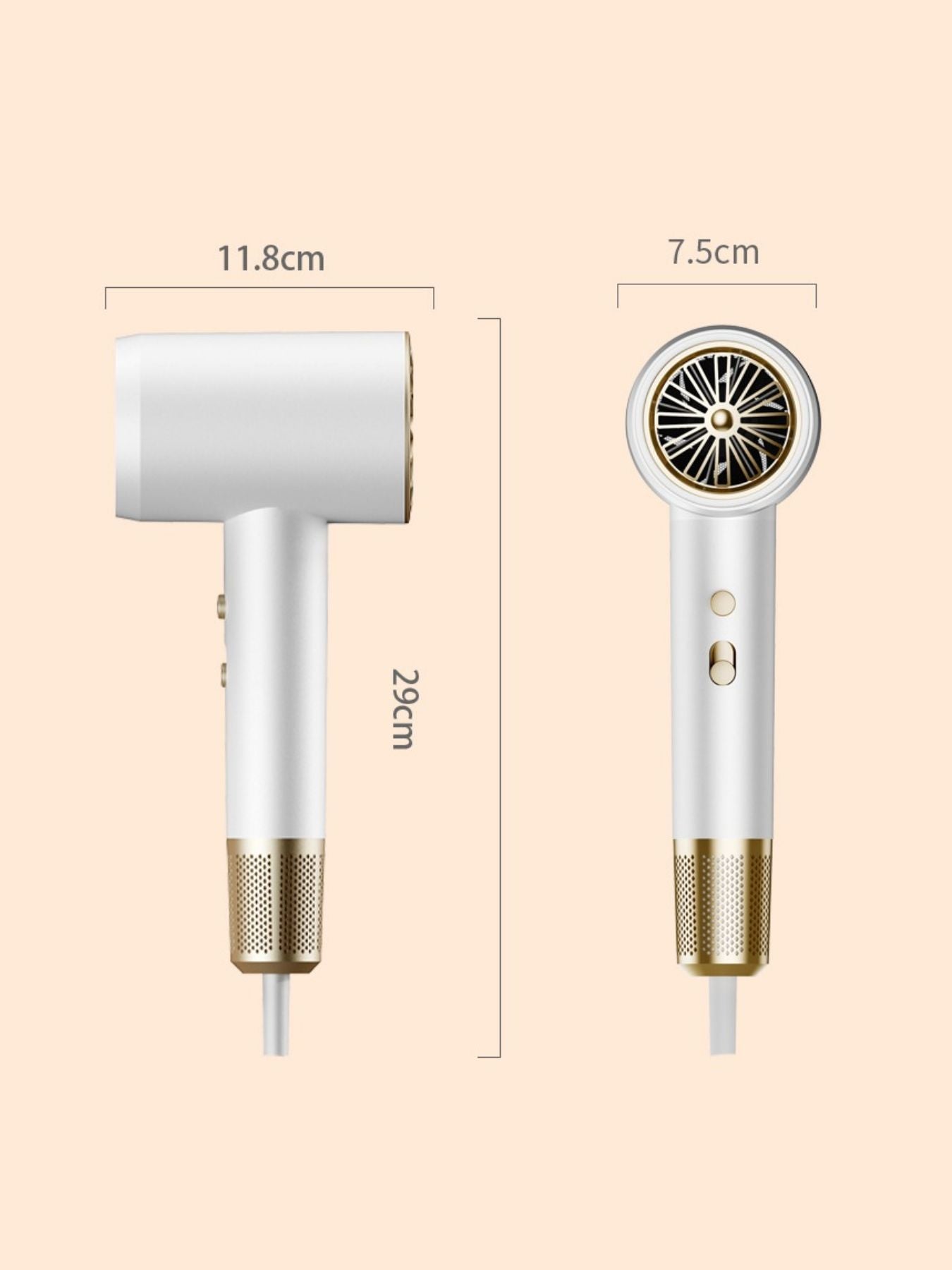White Trendsi low noise household hair dryer with European plug, lightweight design, and sleek appearance for everyday styling.