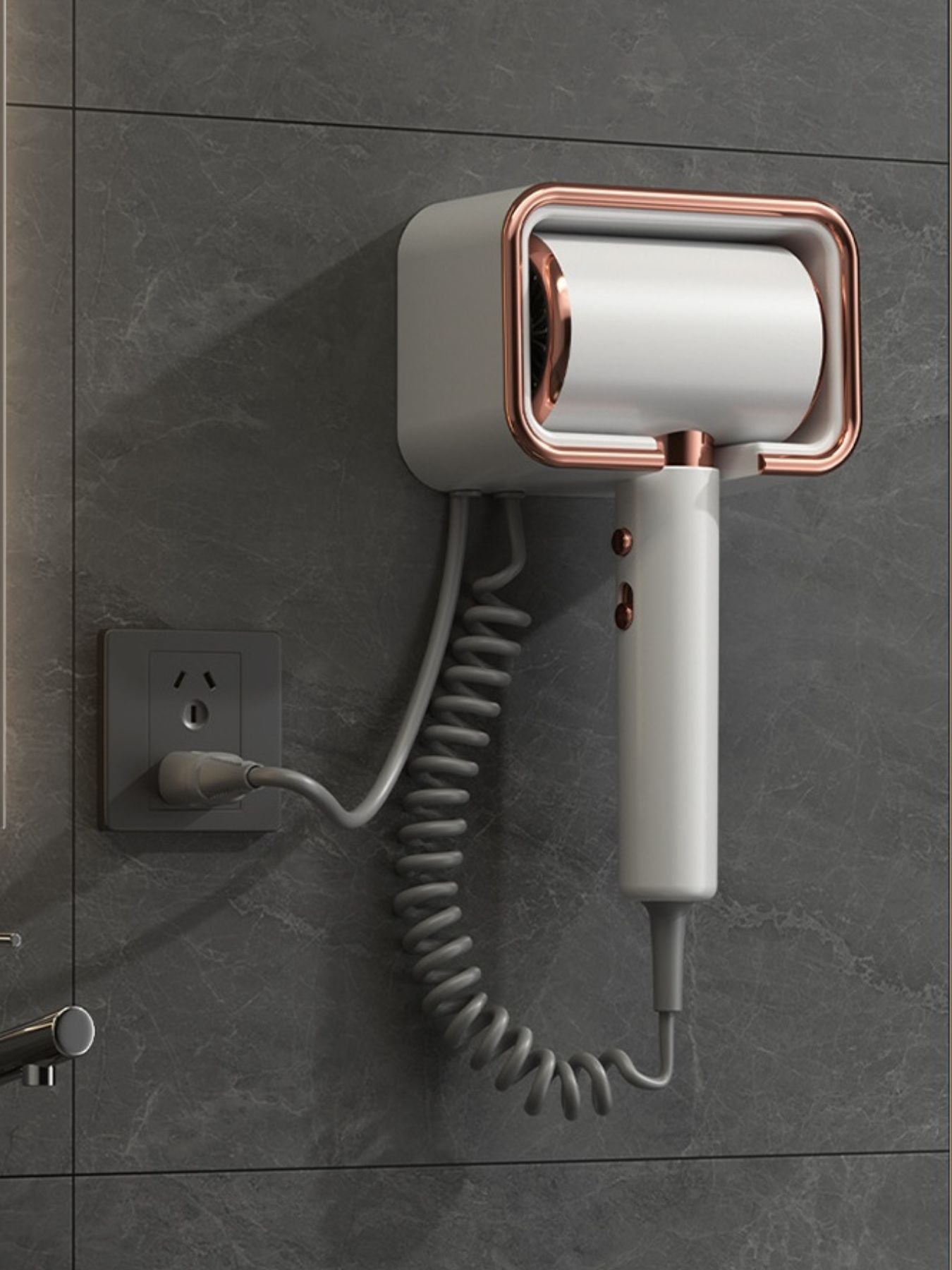 White Trendsi household hair dryer with multi-speed settings and European plug, suitable for versatile hair drying.