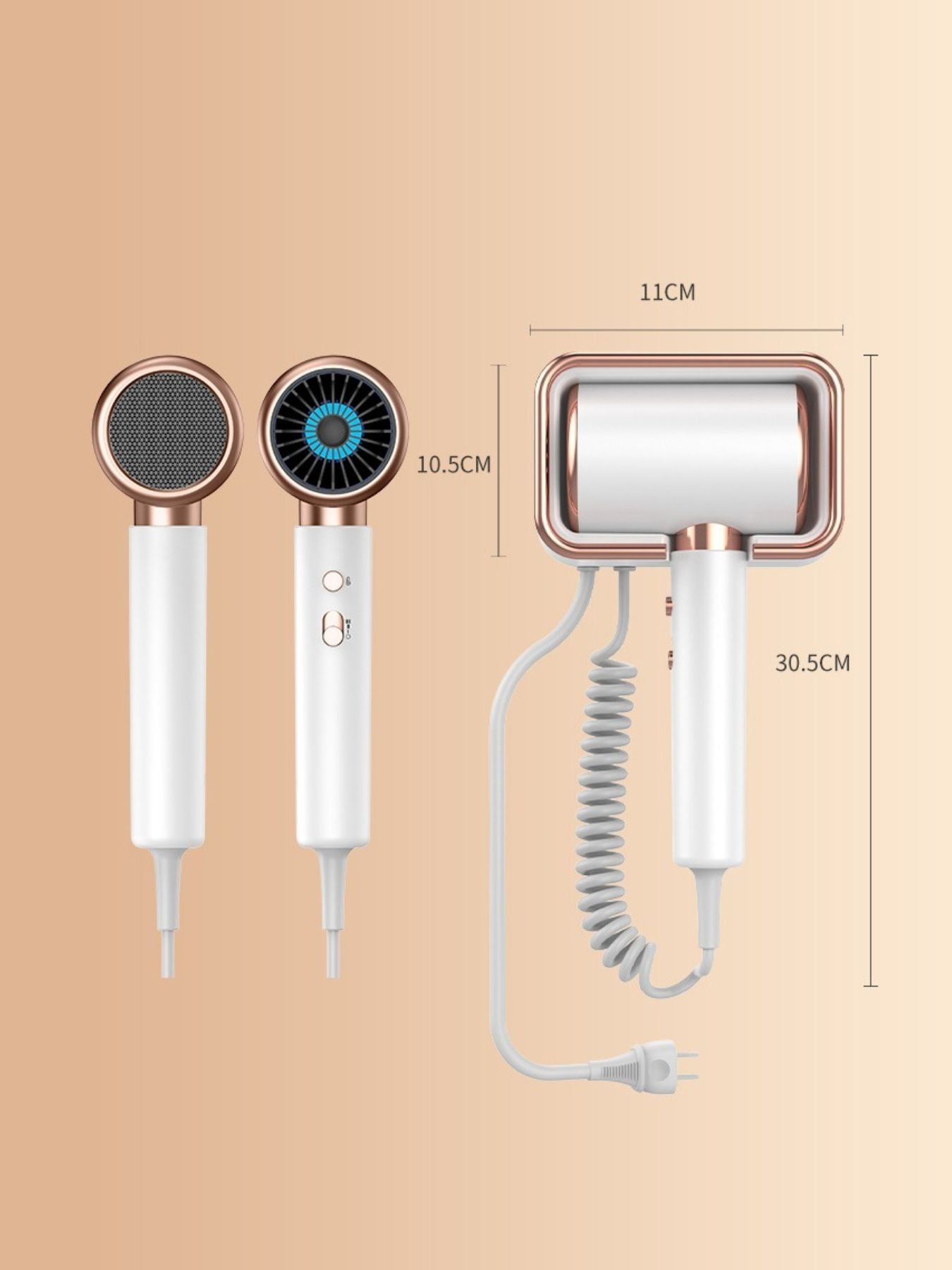 White Trendsi household hair dryer with multiple speed settings and European plug, suitable for quick and efficient hair drying.