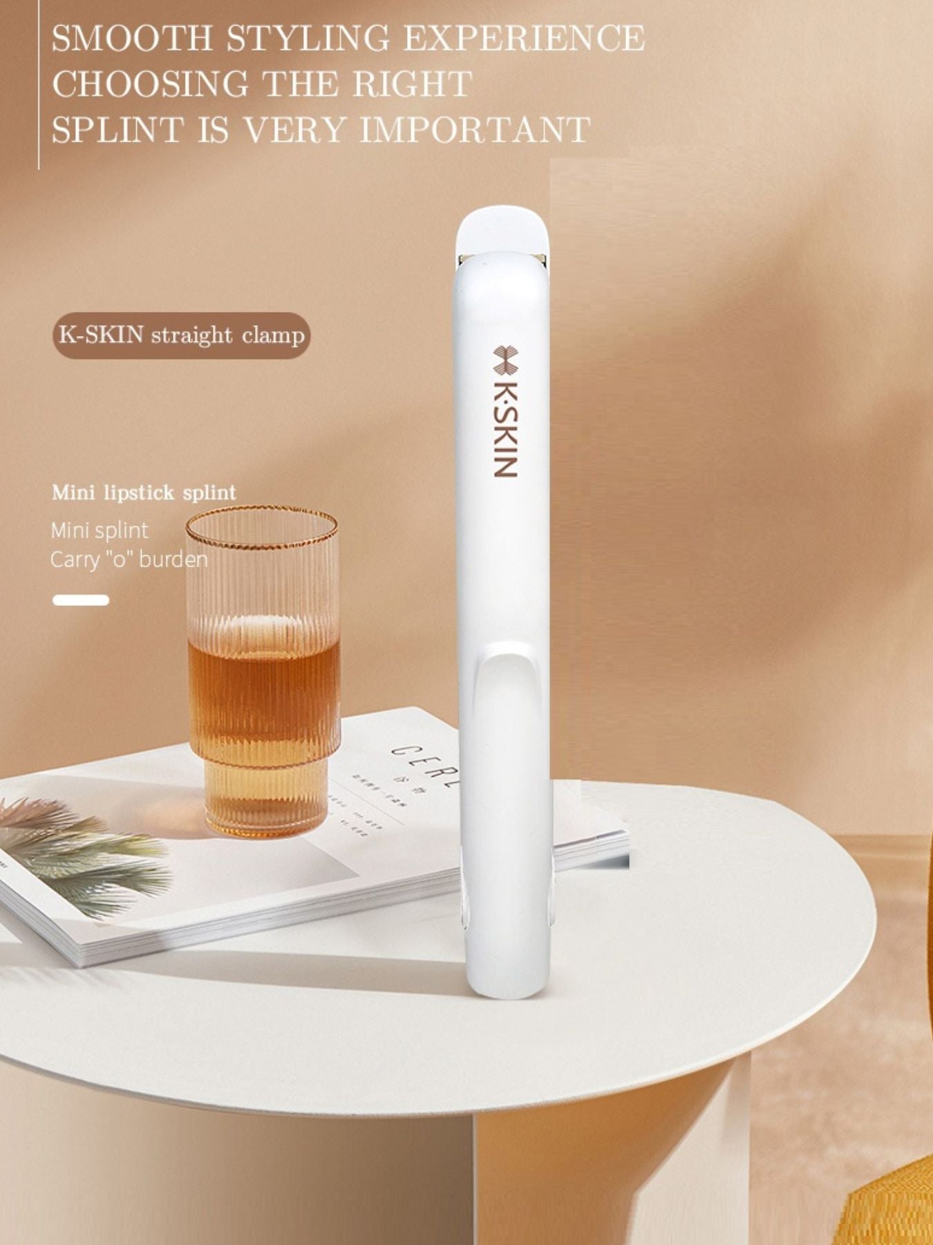 White portable mini hair straightener by Trendsi with European plug, compact and lightweight for on-the-go styling.