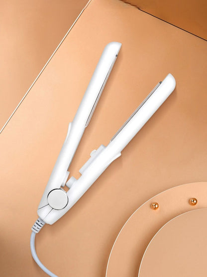 White portable mini hair straightener from Trendsi with European plug, compact styling tool for quick hair straightening.