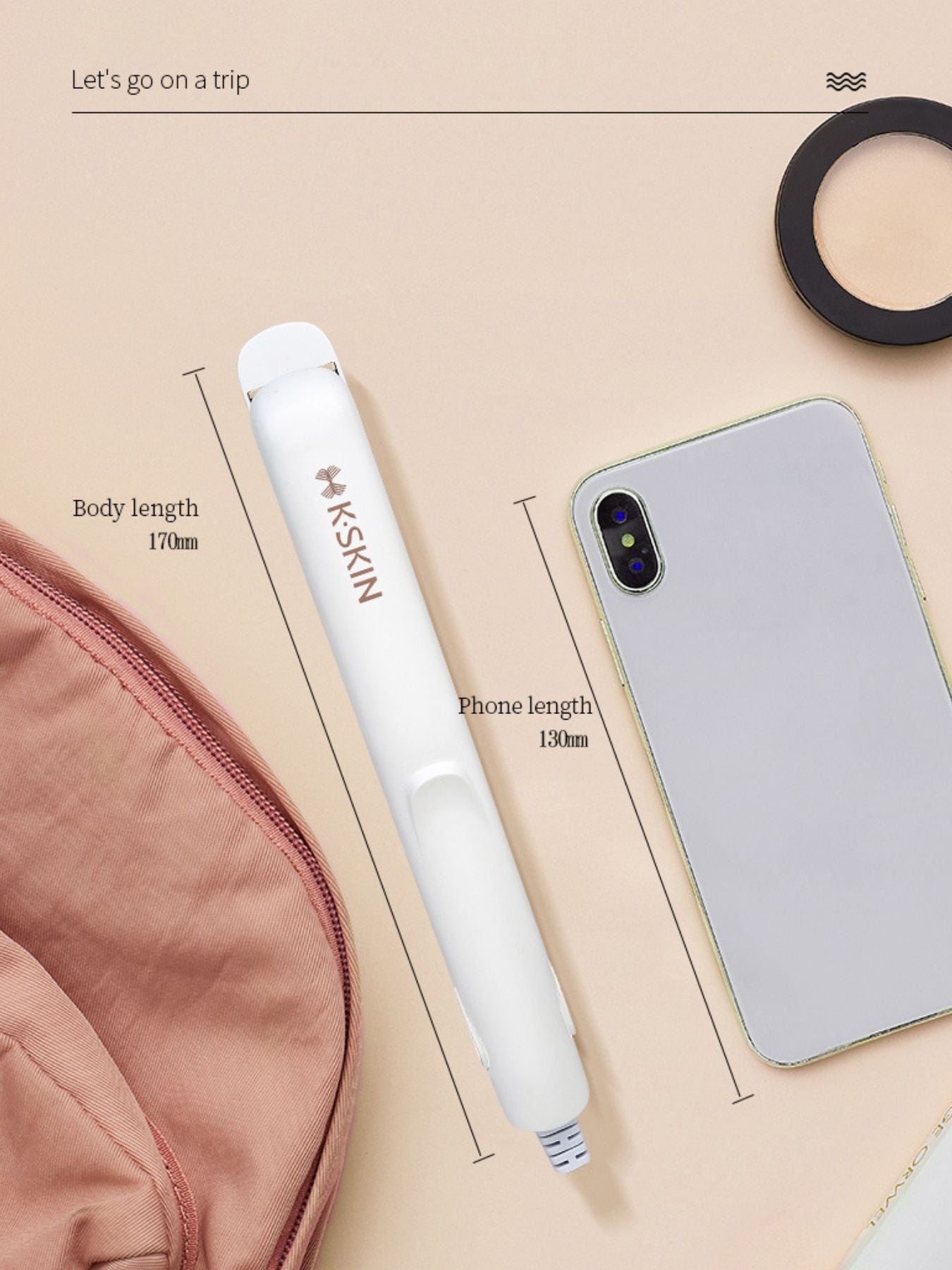 White portable mini hair straightener by Trendsi with European plug, compact design for easy styling on the go.