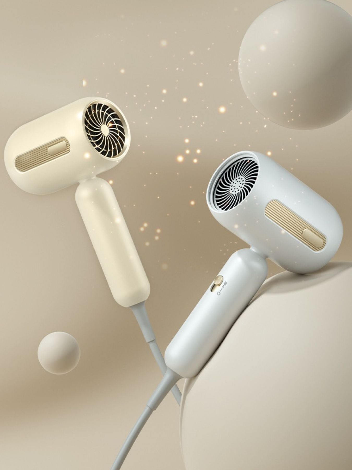 White portable negative ion hair dryer with European plug, compact design, and ergonomic handle from Trendsi.