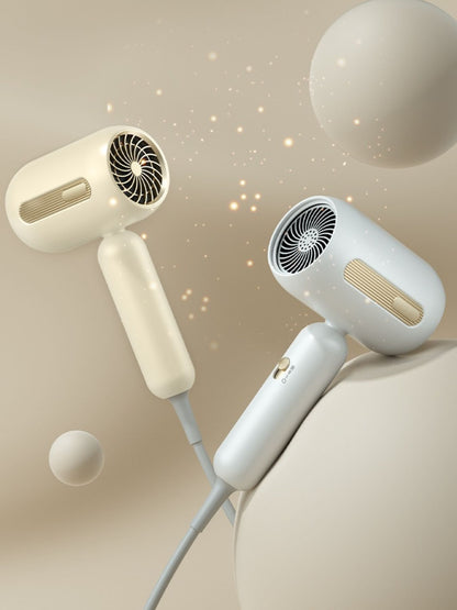 White portable negative ion hair dryer with European plug, compact design, and ergonomic handle from Trendsi.