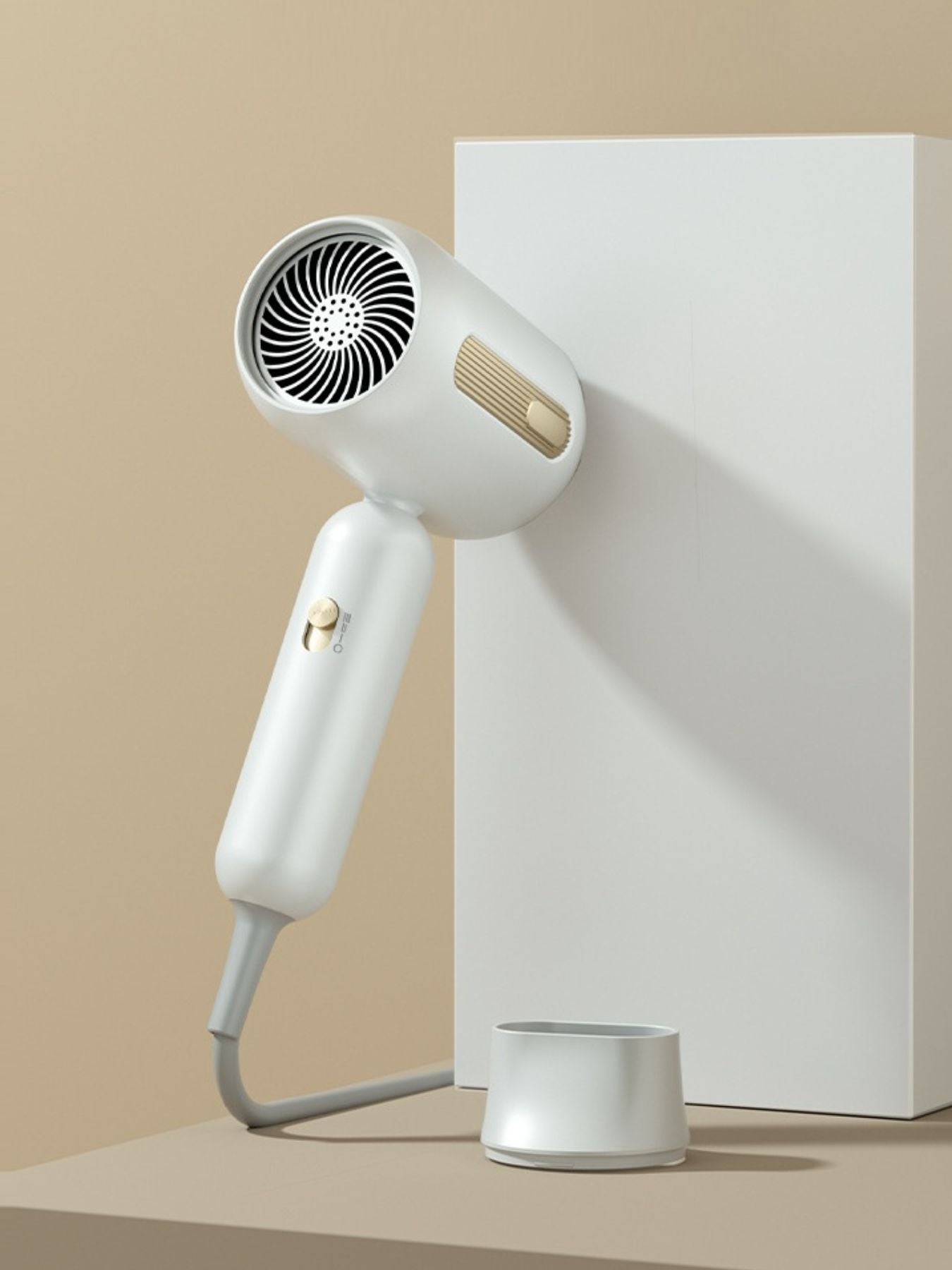 White portable negative ion hair dryer with European plug, compact design, and ergonomic handle for easy styling by Trendsi.