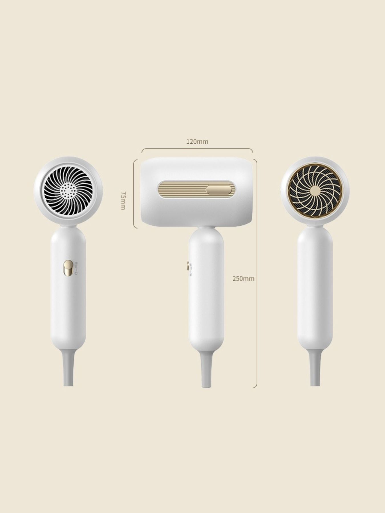 White portable negative ion hair dryer with European plug by Trendsi, compact design for quick styling and hair care.