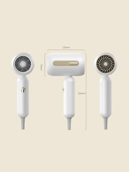 White portable negative ion hair dryer with European plug by Trendsi, compact design for quick styling and hair care.