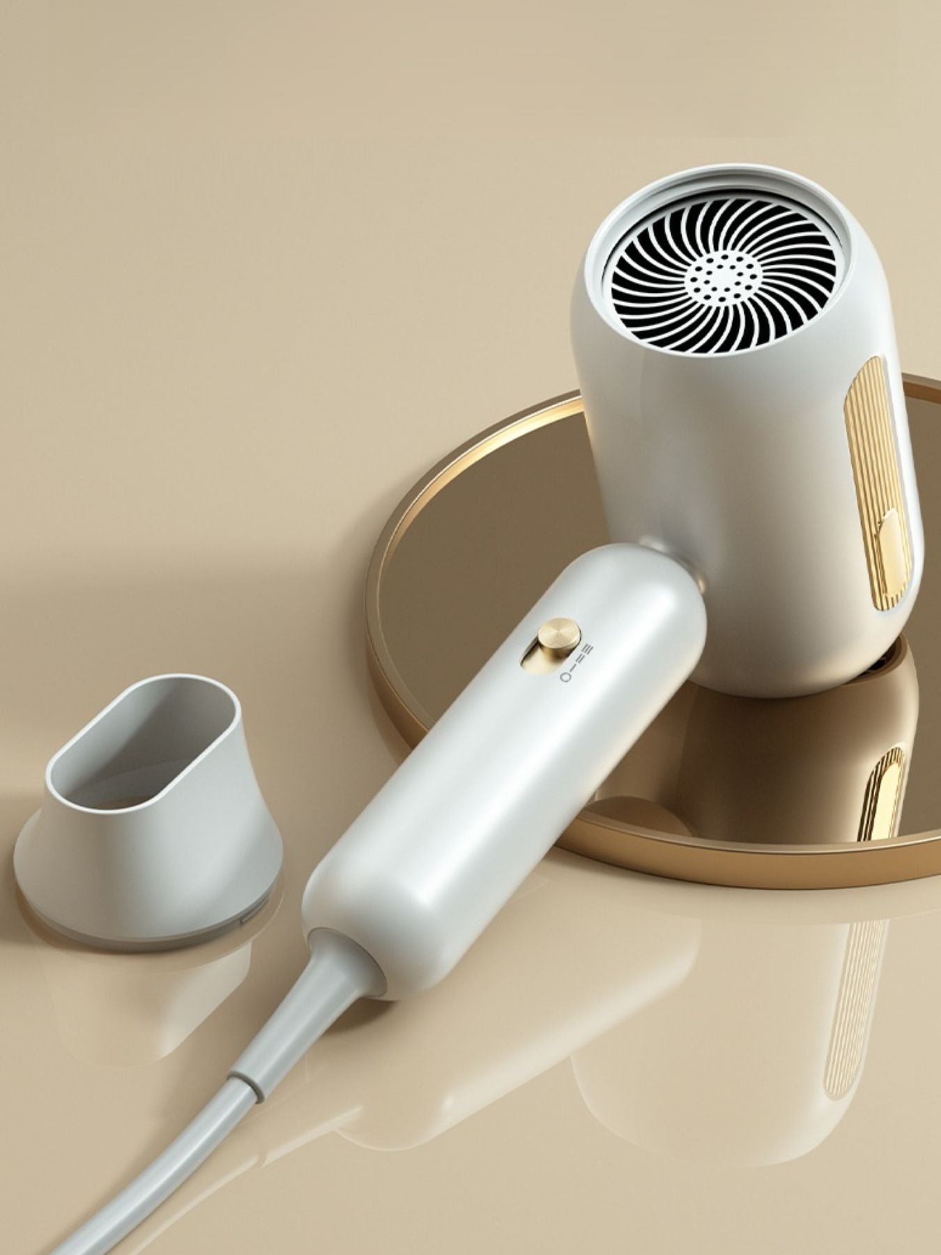White portable negative ion hair dryer with European plug, compact design, and ergonomic handle by Trendsi.
