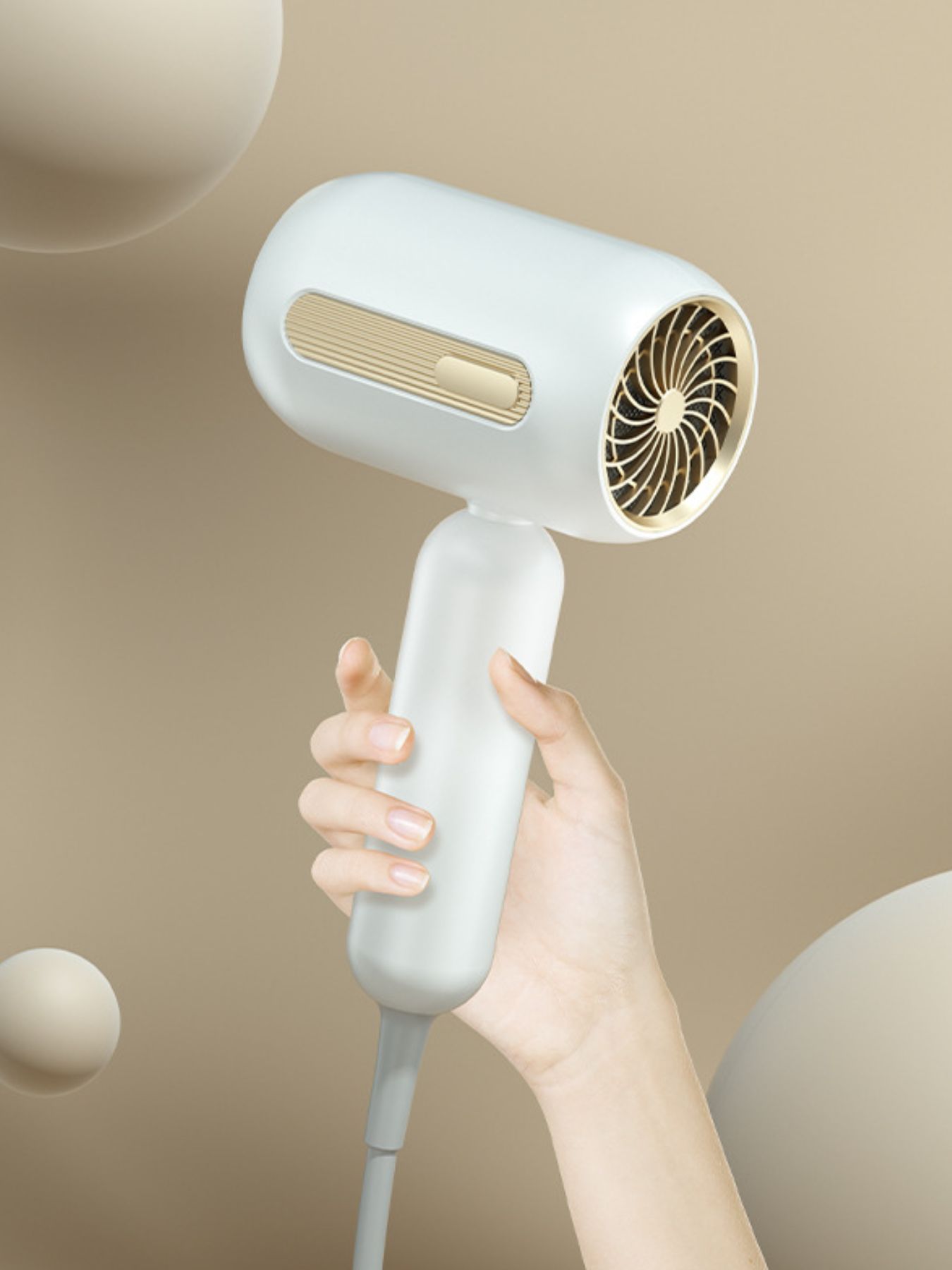 White portable negative ion hair dryer with European plug by Trendsi, compact design for travel and quick styling.