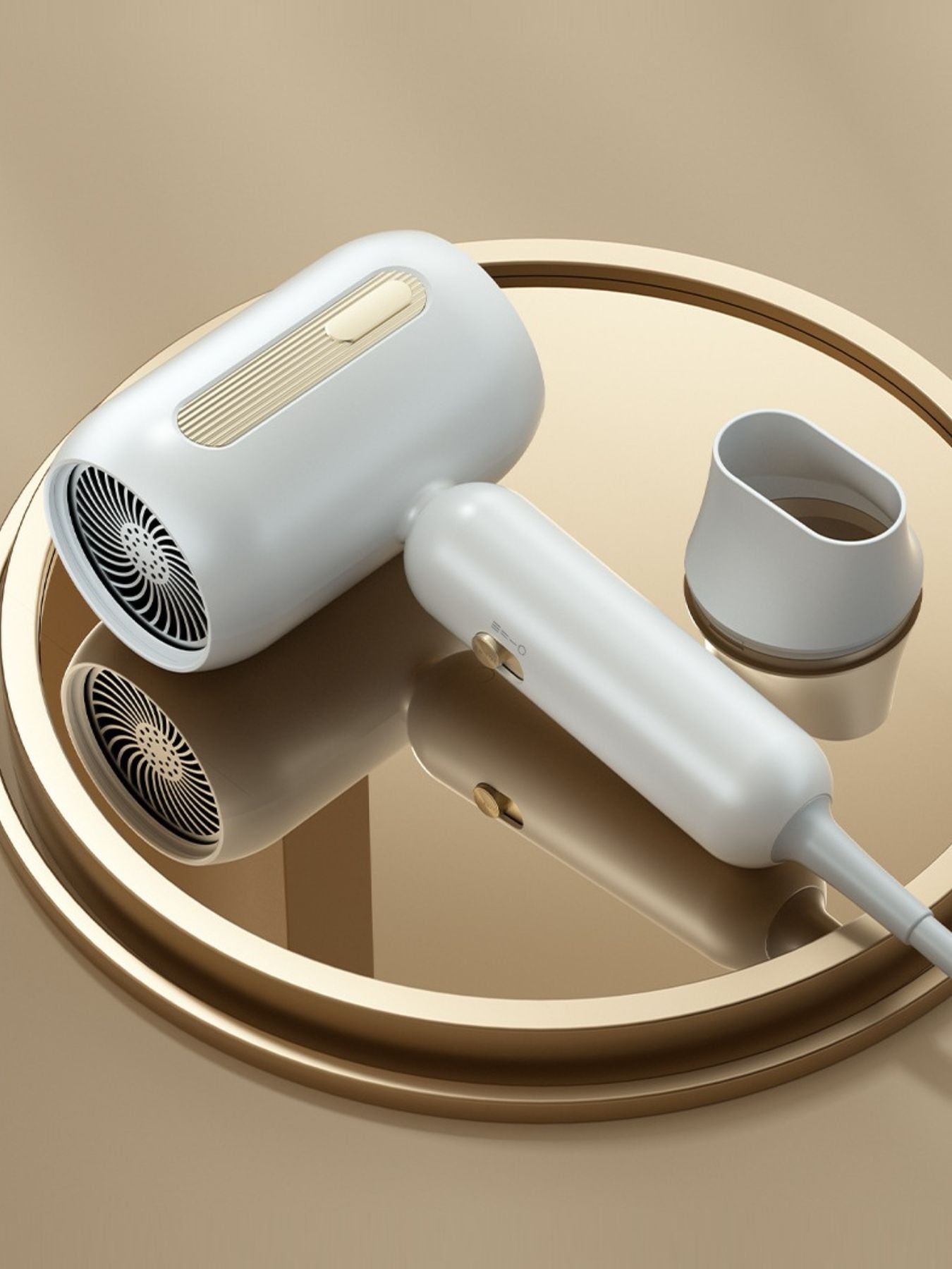 White portable negative ion hair dryer with European plug, Trendsi brand, compact design for quick styling on the go.