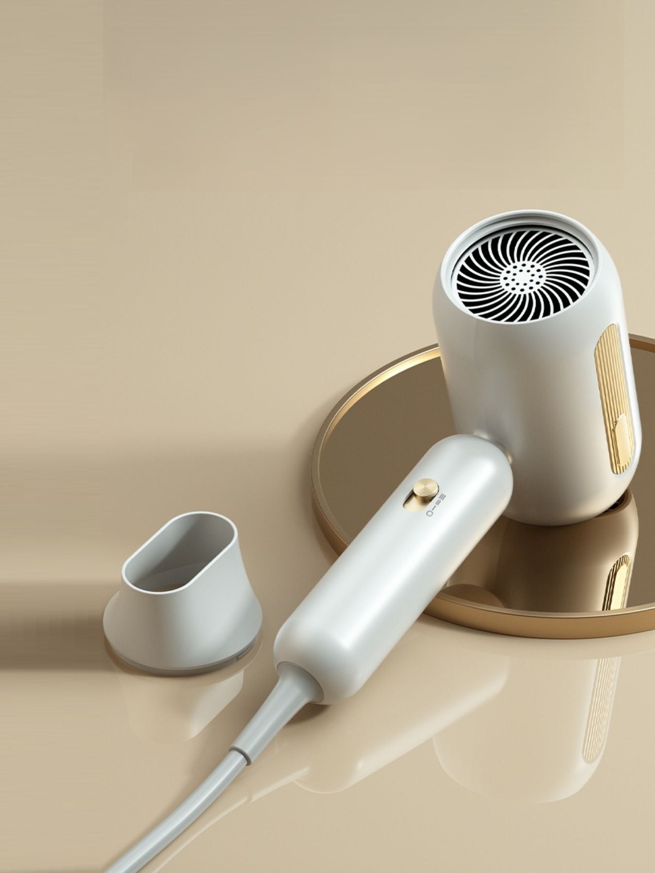 White portable negative ion high-speed hair dryer with European plug, compact design, and ergonomic handle by Trendsi.