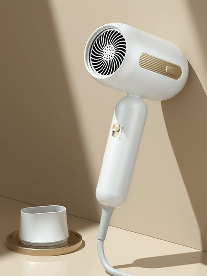 White portable negative ion high-speed hair dryer with European plug, compact design, ideal for quick drying and hair care.