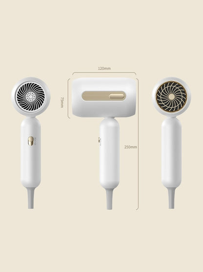 White portable negative ion high-speed hair dryer with European plug, compact design, and sleek appearance by Trendsi.