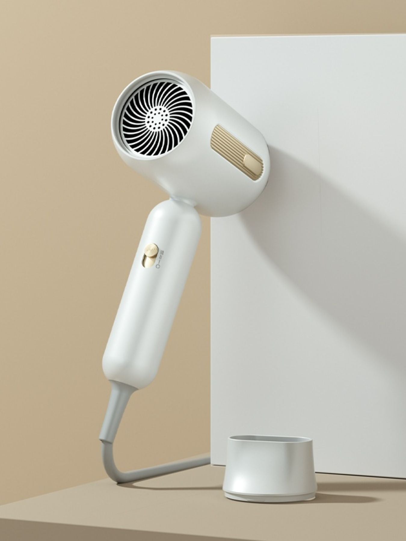 White portable negative ion high-speed hair dryer with European plug from Trendsi, showcasing its compact design and ergonomic handle.