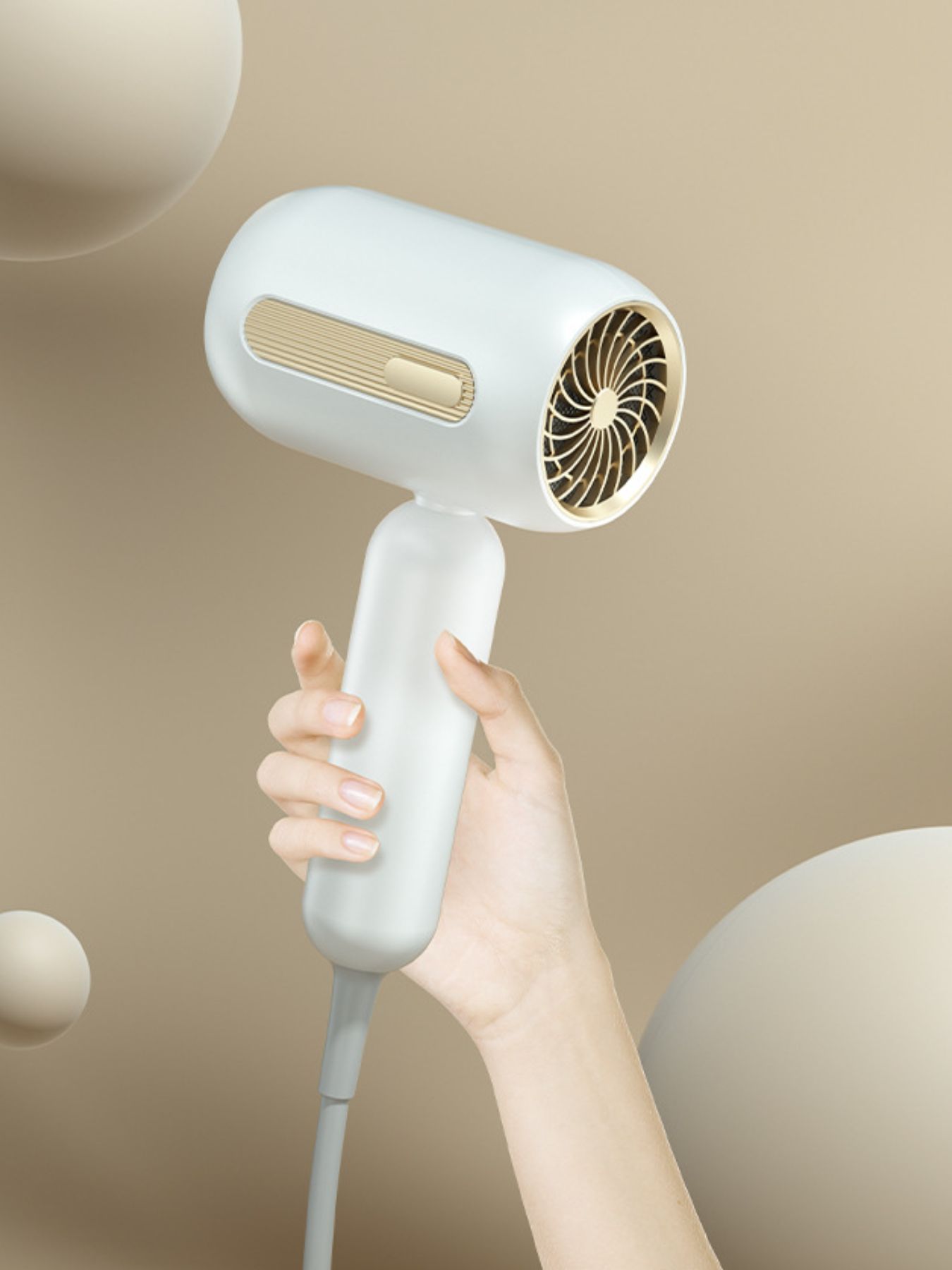 White portable negative ion high-speed hair dryer with European plug, compact design, and ergonomic handle by Trendsi.