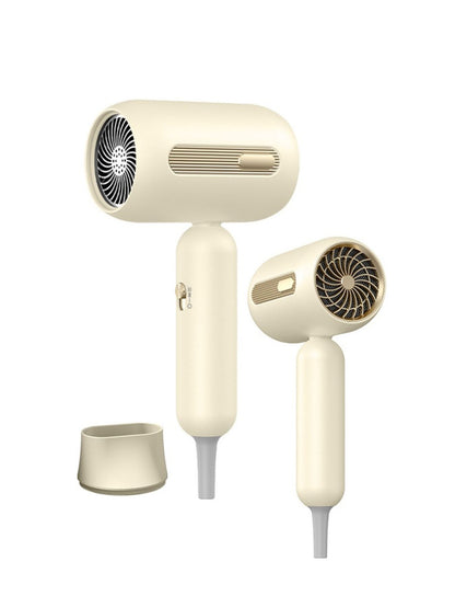 White portable negative ion high-speed hair dryer with European plug, compact and lightweight for quick drying.