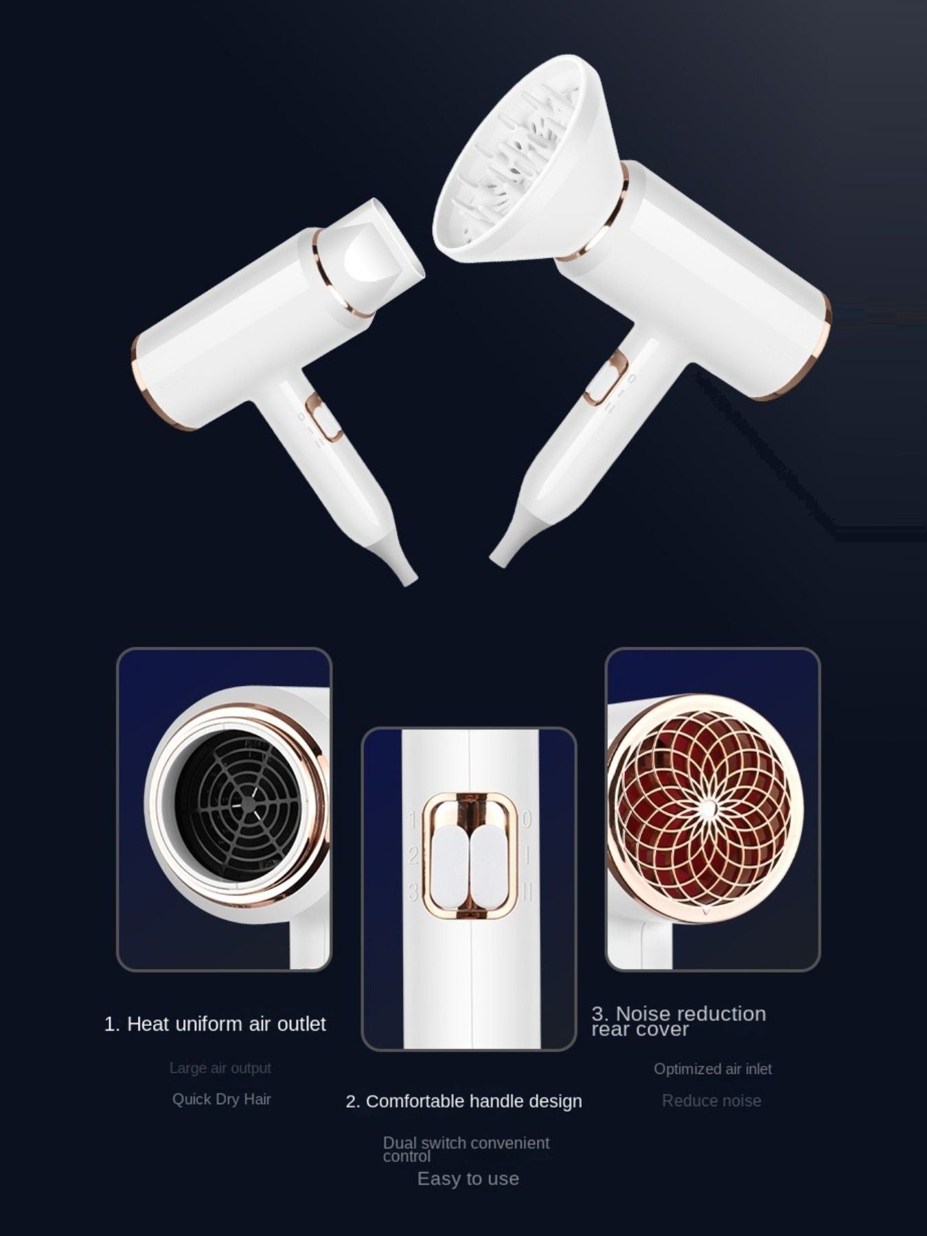 White household hair dryer with European plug by Trendsi, quick-drying hair care appliance for fast styling at home.