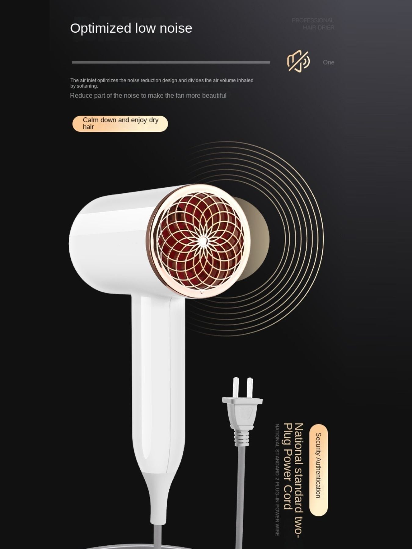 White Trendsi household hair dryer with European plug, quick-drying hair care device for fast, efficient hair styling.