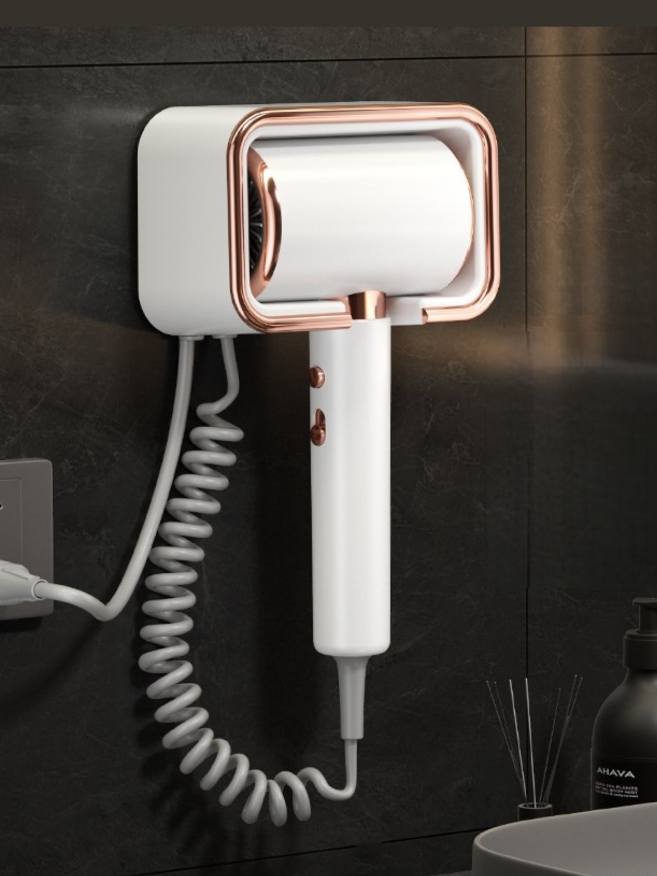 Wall-mounted household hair dryer by Trendsi with European plug, white finish, designed for convenient at-home hair styling.