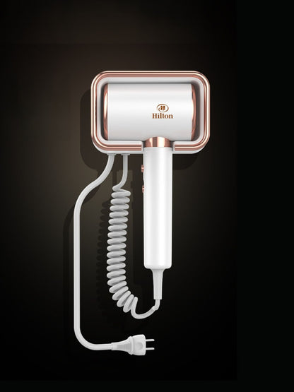 White wall-mounted household hair dryer with European plug by Trendsi, shown mounted on a bathroom wall.