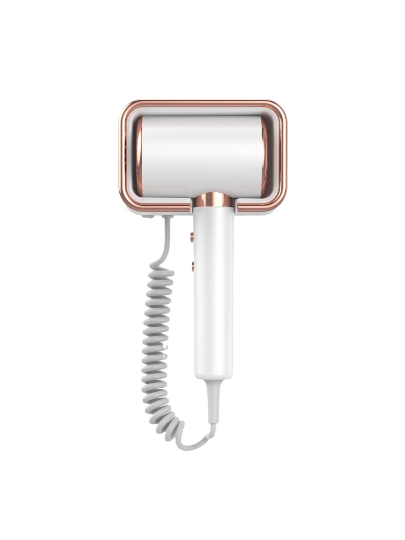 White wall-mounted household hair dryer with European plug, compact design, suitable for home use by Trendsi.