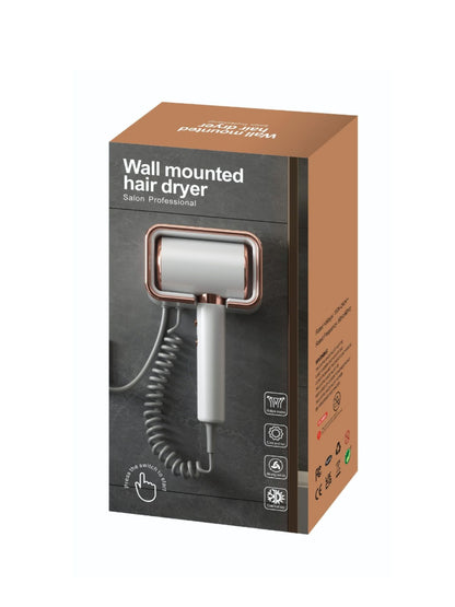 White wall-mounted household hair dryer with European plug by Trendsi, designed for convenient home use.