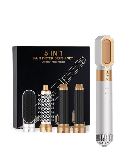Trendsi 5-in-1 hot air brush with white and gold finish, European plug, versatile styling tool for smooth, voluminous hair.