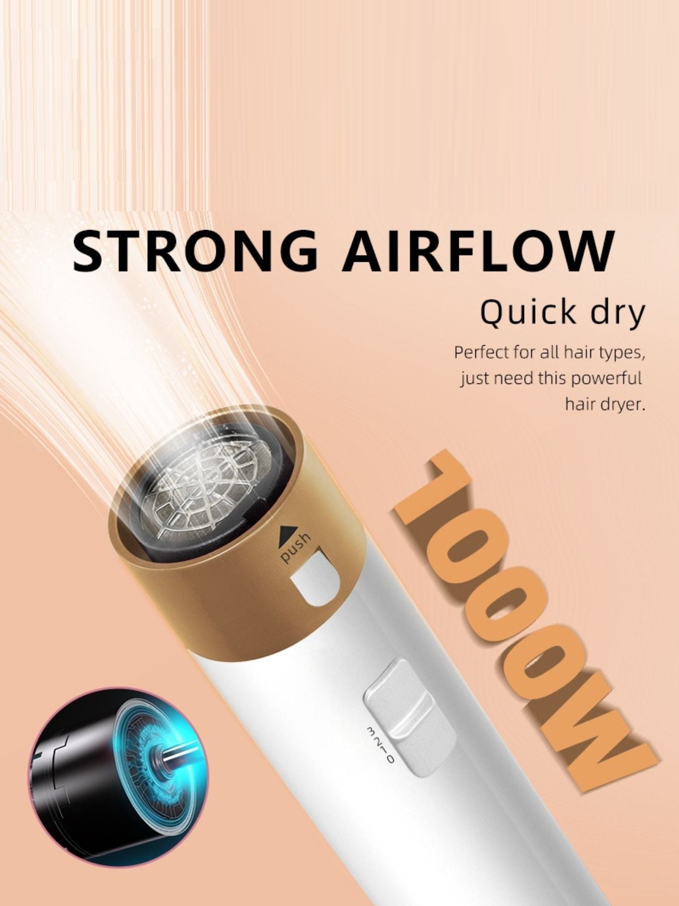 Trendsi 5-in-1 hot air brush with white and gold finish, European plug, versatile styling tool for hair styling and drying