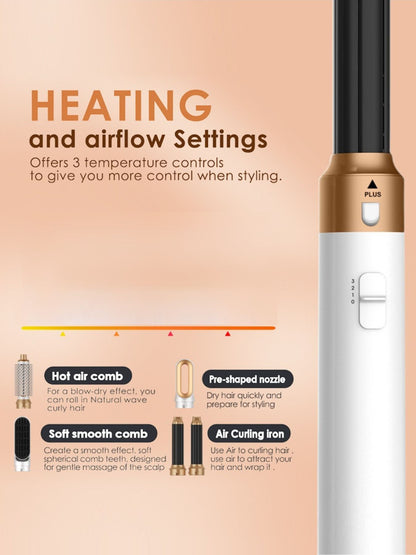 Trendsi 5-in-1 hot air brush with white and gold finish, European plug, versatile styling tool for hair drying and styling.