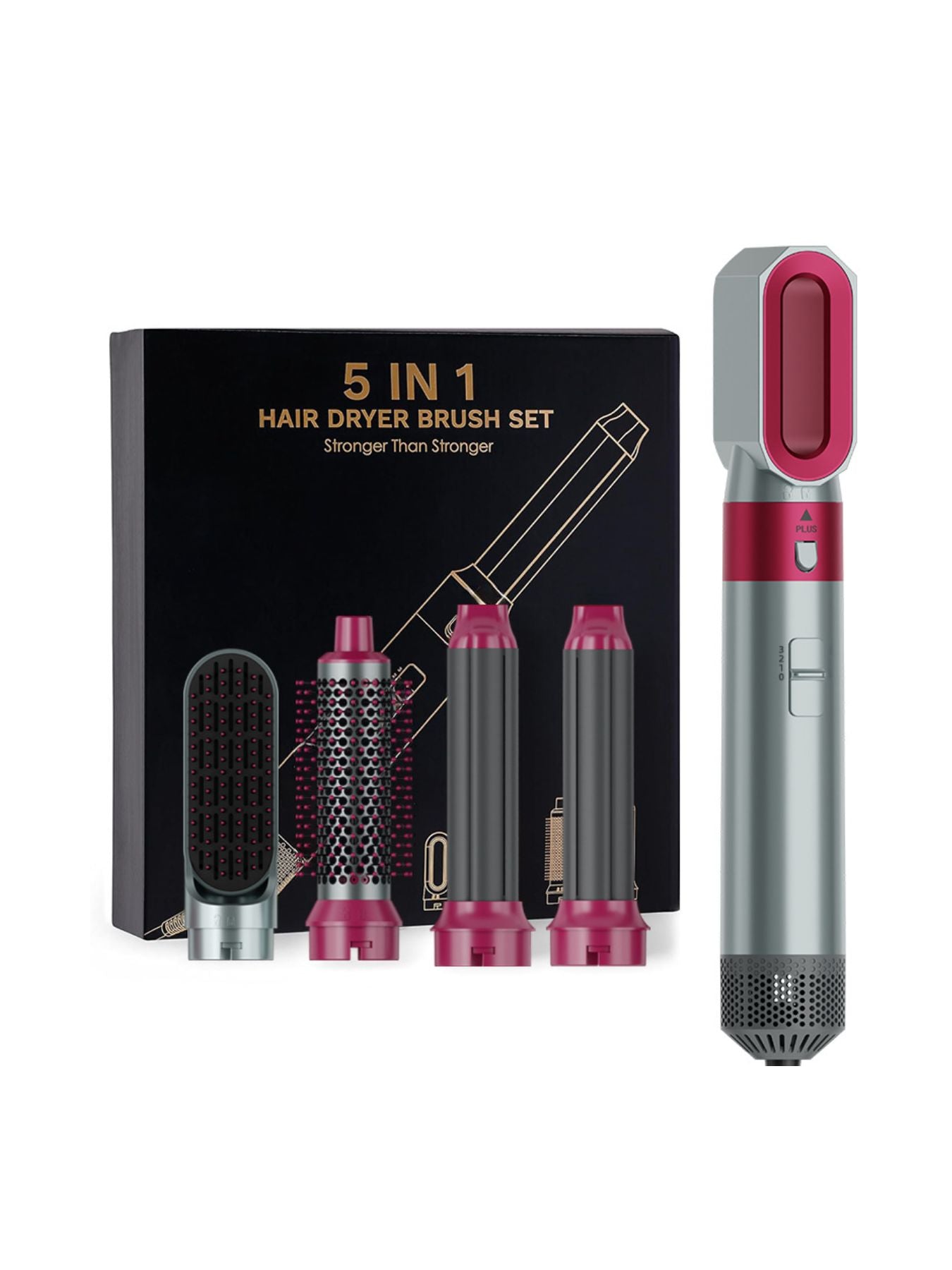 Trendsi 5 in 1 hot air brush with white and gold finish, European plug, versatile styling tool for hair drying and styling.