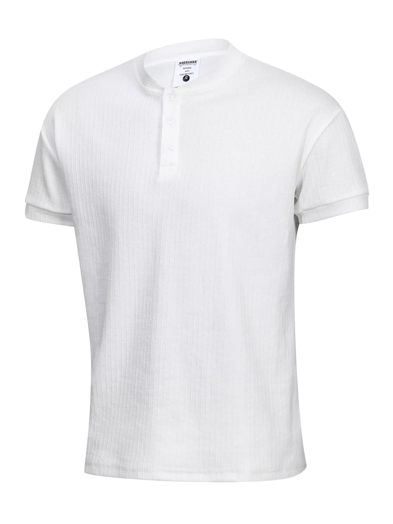 White men's textured short sleeve T-shirt by Trendsi, featuring a classic fit and subtle fabric pattern.