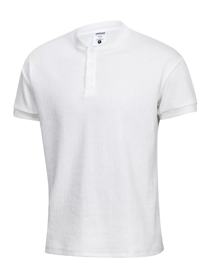 White men's textured short sleeve T-shirt by Trendsi, featuring a classic fit and subtle fabric pattern.