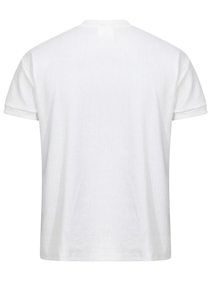 White men's textured short sleeve T-shirt by Trendsi, close-up of fabric and fit, casual style for everyday wear.