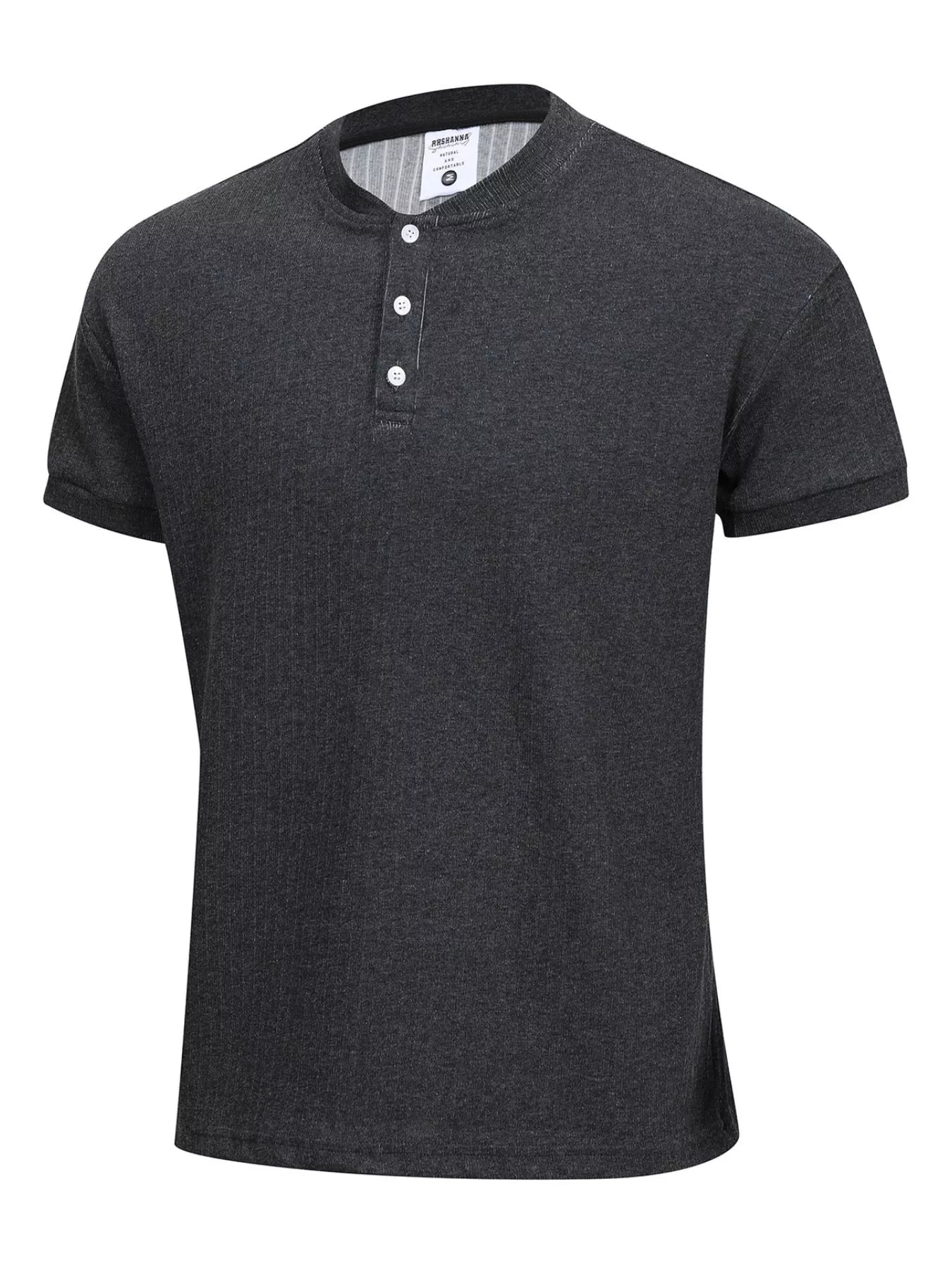 White men's textured short sleeve T-shirt by Trendsi, close-up of fabric detail and fit on model.