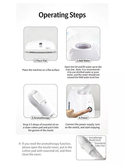 White Trendsi facial steamer deep cleansing beauty device with North American plug, used for facial steaming and skin renewal.