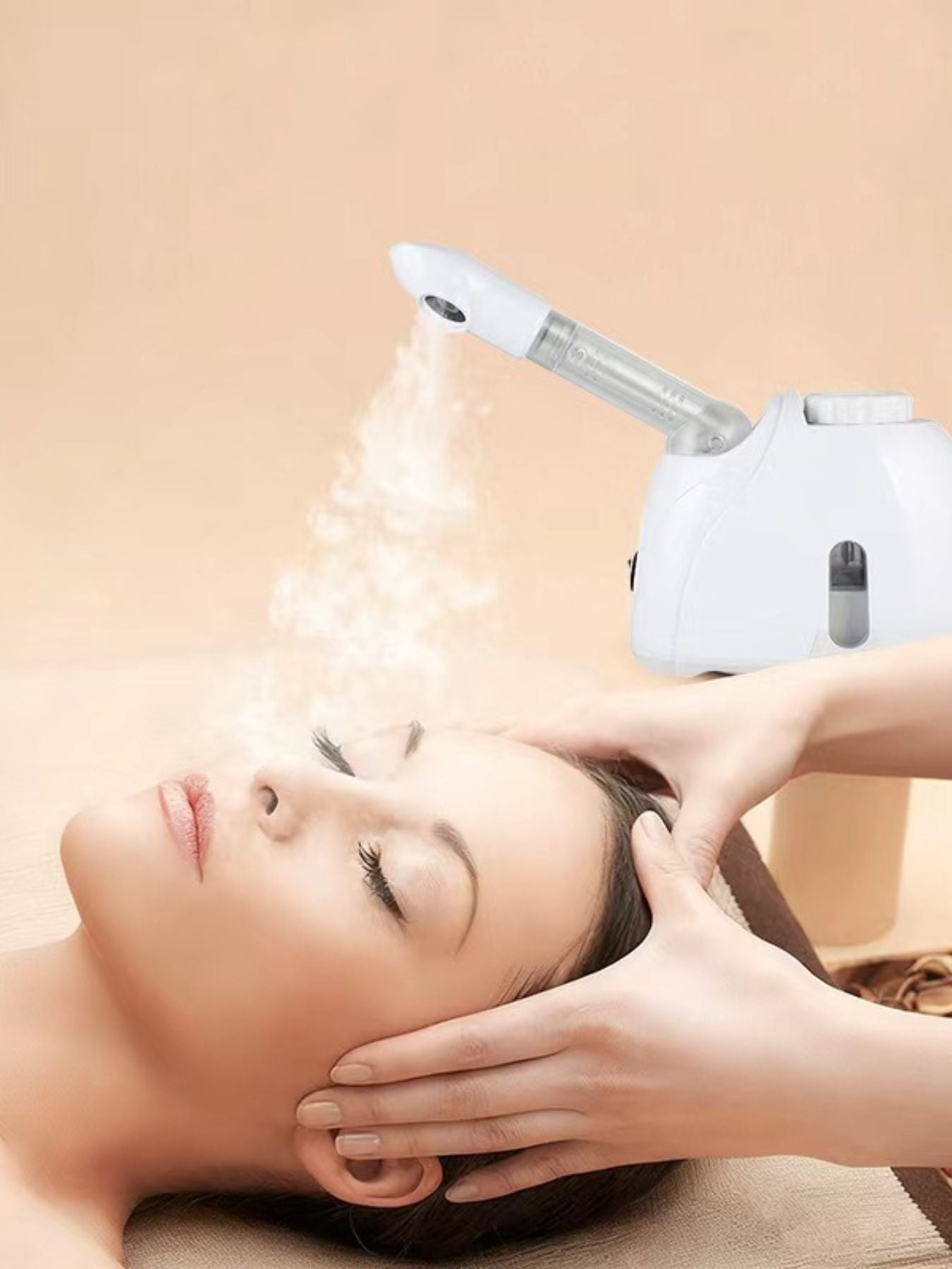 White Trendsi facial steamer deep cleansing beauty device with North American plug, used for facial steaming and skin refreshment.