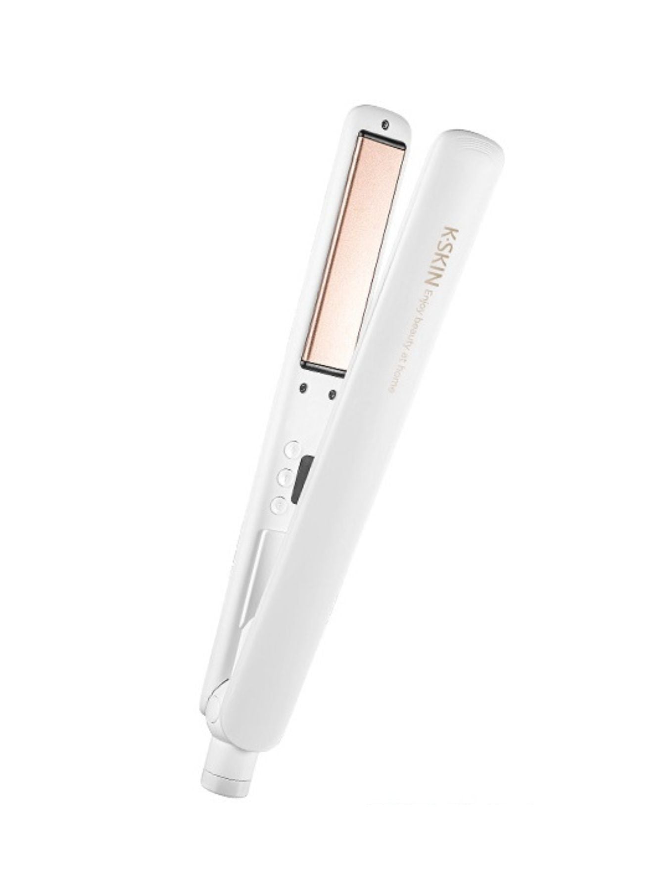 White Trendsi fast heating hair straightener with North American plug, showing sleek plates and ergonomic handle.