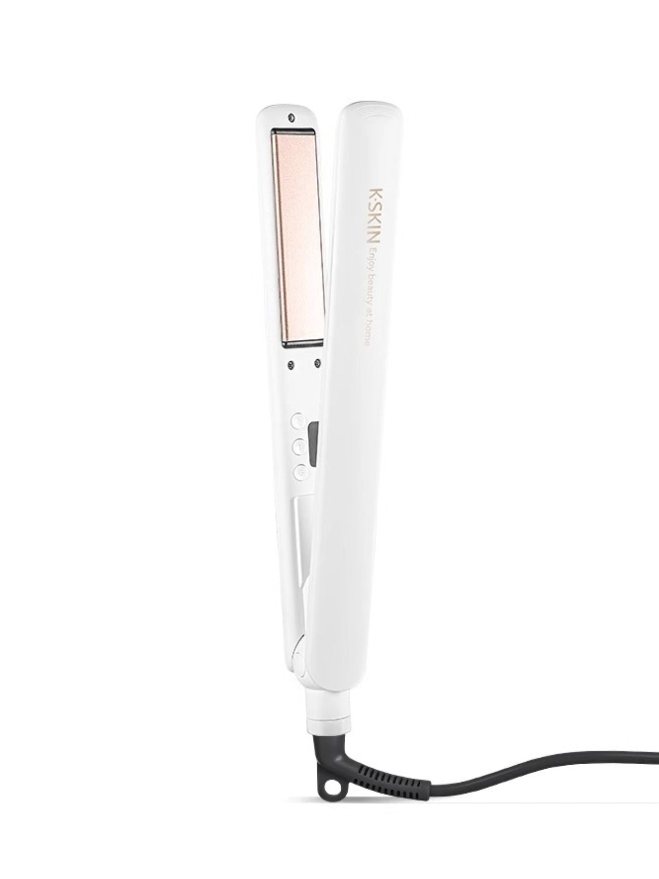 White Trendsi fast heating hair straightener with North American plug, sleek design, and ceramic plates for smooth styling.