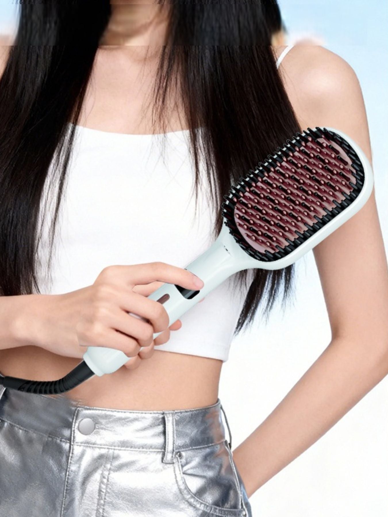 White Trendsi fast heating straightening comb with North American plug, designed for quick, smooth hair styling.