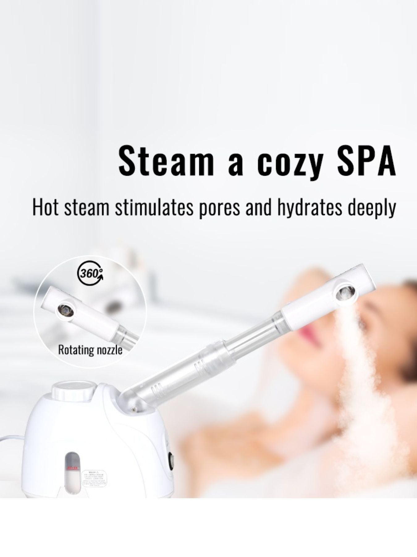 White Trendsi hot steaming facial beauty device with North American plug, designed for deep facial cleansing and skin hydration.