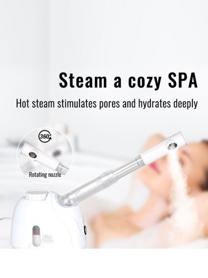 White Trendsi hot steaming facial beauty device with North American plug, designed for deep facial cleansing and skin hydration.