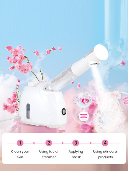 White Trendsi hot steaming facial beauty device with North American plug, designed for facial skin cleansing and rejuvenation.