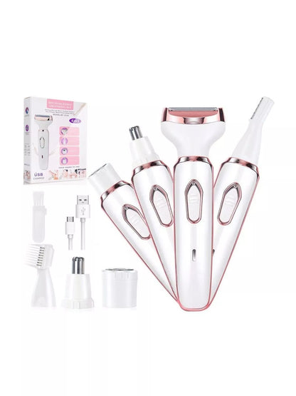 White 4-in-1 multifunctional painless hair removal device by Trendsi, featuring multiple attachment heads for versatile grooming.