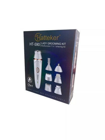 White 7-in-1 multifunctional painless hair removal device from Trendsi, featuring multiple attachments for easy hair removal.