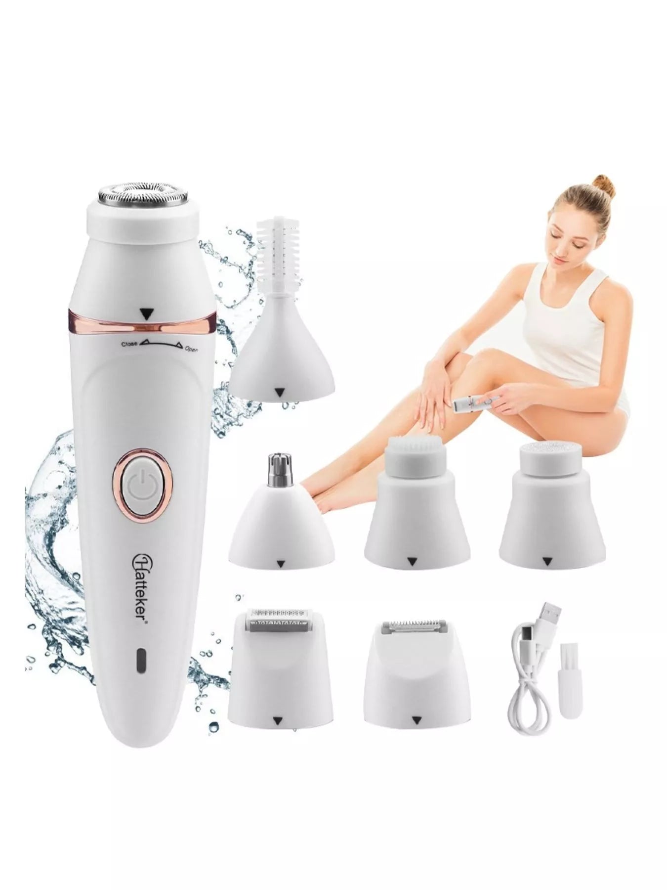 White 7-in-1 multifunctional painless hair removal device by Trendsi, featuring multiple attachments for versatile hair removal.