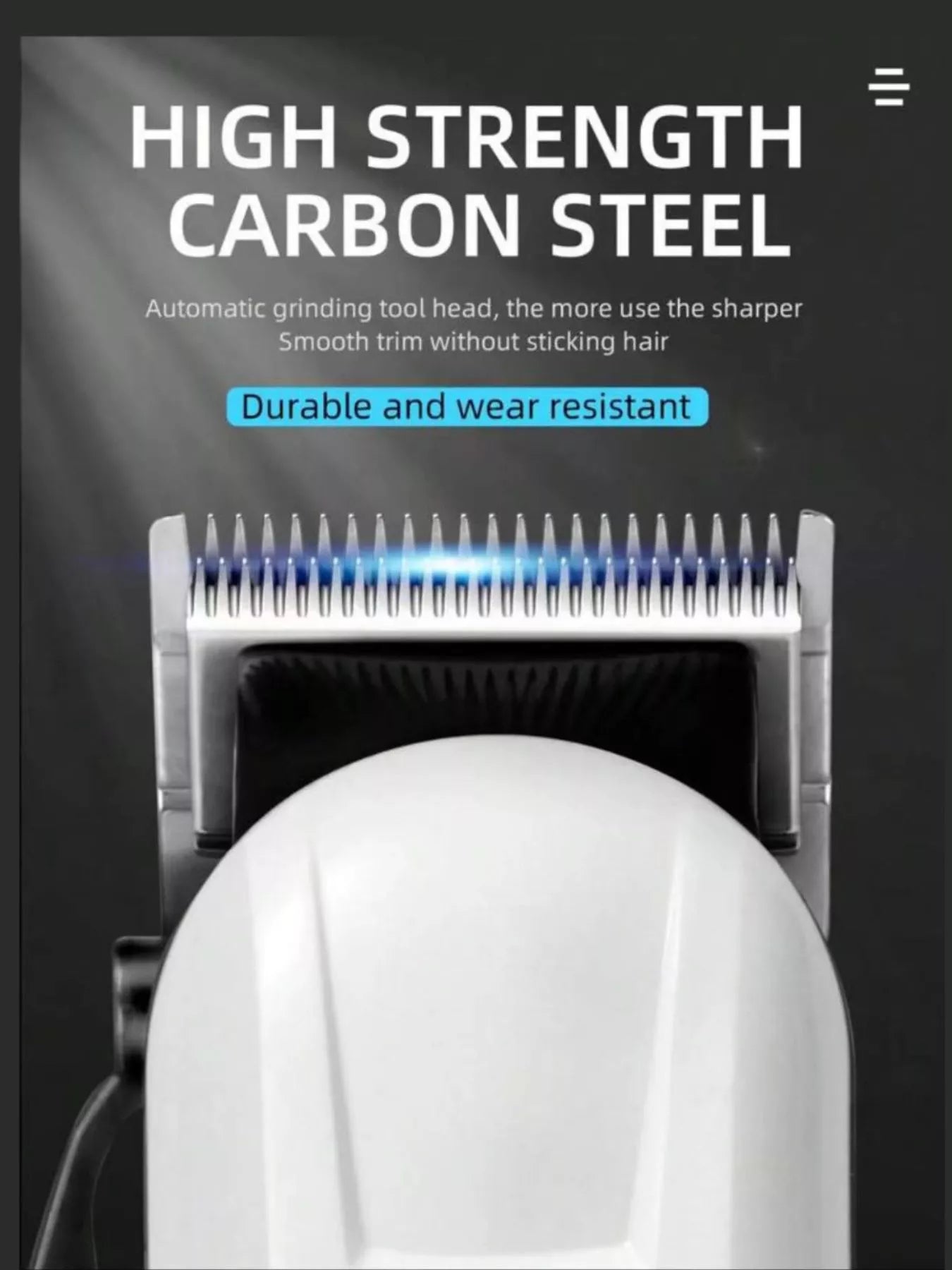 White cordless hair clipper with LED display, Trendsi brand, featuring a sleek ergonomic design for easy hair trimming.