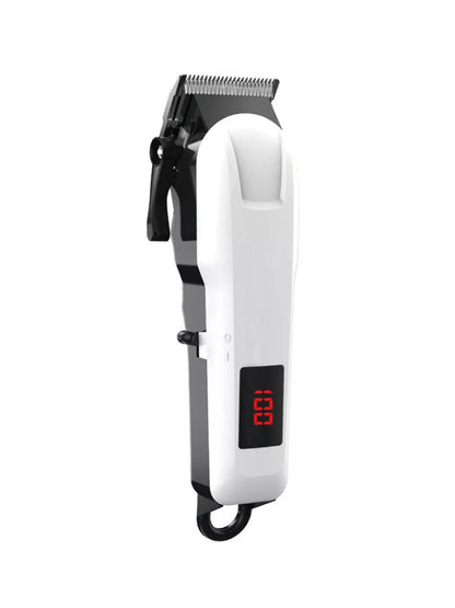 White cordless hair clipper from Trendsi with LED display and ergonomic design for precise hair cutting.