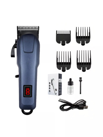 White cordless hair clipper with LED display by Trendsi, featuring adjustable blades and ergonomic design for easy hair cutting.