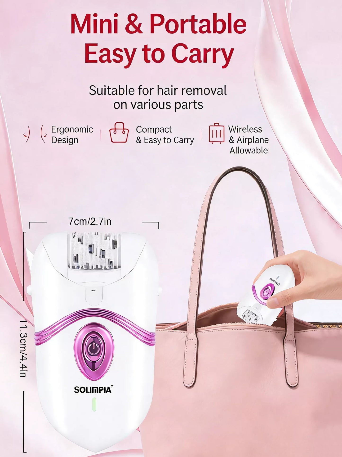 White cordless painless hair removal device by Trendsi, showcasing its sleek design and compact size for easy use.